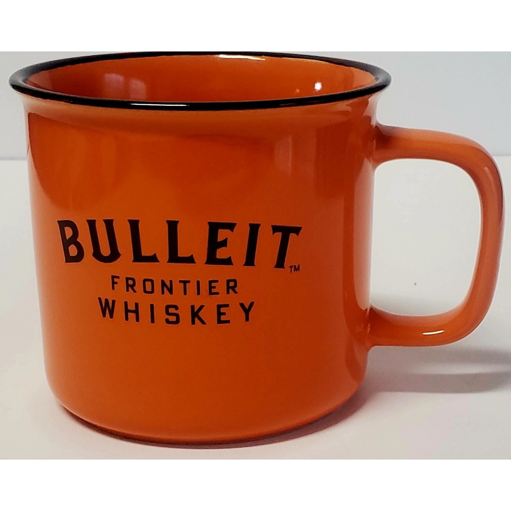 Bulleit Frontier Whiskey Mug Coffee/ Tea/ Hot Toddy Orange w/ Black Rim Low Cup